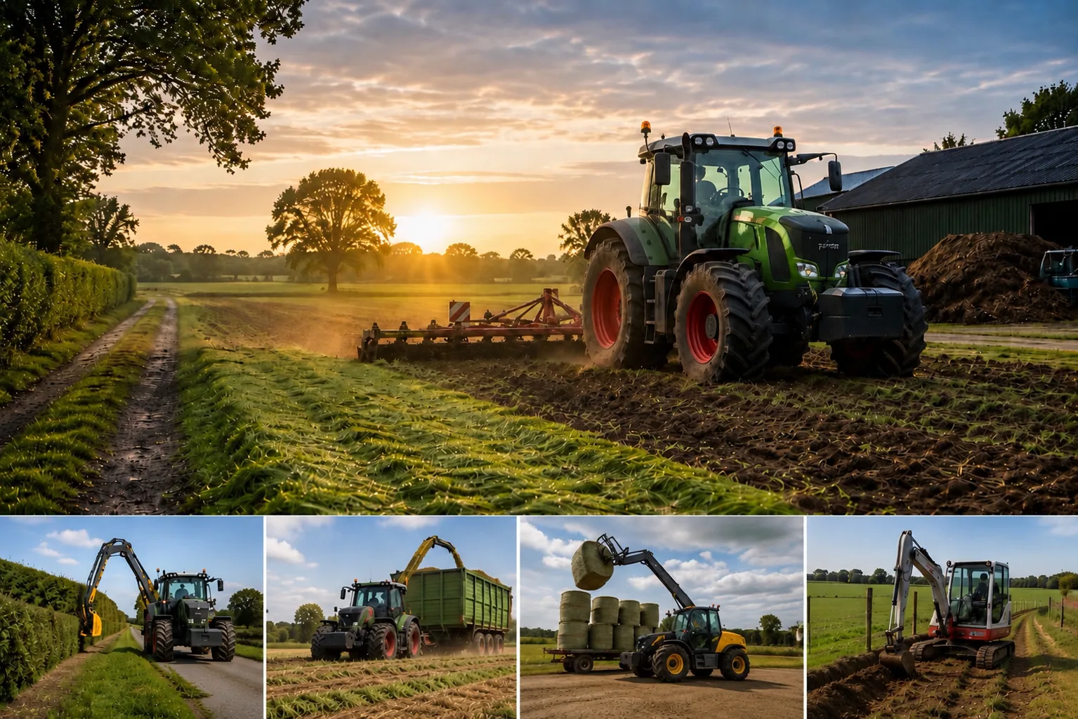 Landwirtschaftliche Maschinen bei Feld- und Transportarbeiten